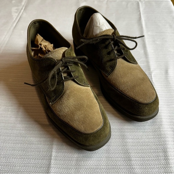Hush Puppies Suede Olive & Tan Classic Oxfords Loafers Vintage Womens 6 - Picture 1 of 8